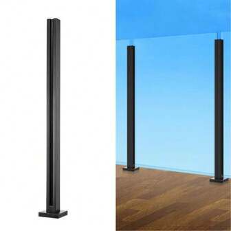 Glass Clamp Railing Bracket 37.4" Height For 0.39"-0.47" Glass, Sleek Black Finish - Ideal For Modern Decks And Balconies