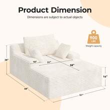 Nalupatio 51'' Oversized Chaise Lounge Chair Indoor, Non-Assembly Deep Seat Sofa Bed Corduroy Sleeper Cloud Couch With 2pcs Pillows For Reading Living Room - 米色 - 查看 4