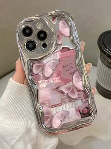 Dreamy Pink Butterfly Phone Case Suitable For 17,  16, 15, 14, 13, 12, 11, PRO MAX,  X, XS, Air,  PLUS, - 彩色 - 查看 3