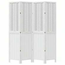 vidaXL Room Divider 4 Panels White Solid Wood Paulownia - trắng - Xem 4