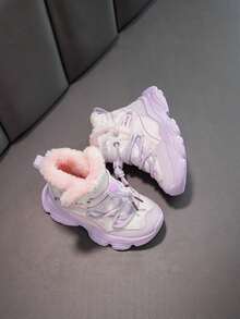 Soft Bottom Anti-Slip Toddler High-Top Boots, Winter New Fashion Warm Plush Snow Boots For Boys And Girls - Purple - View 8