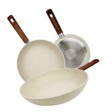 ABKOK 不粘煎锅 1 件/3 件套装 - 木柄悬挂式煎锅（7.8/9.7/11.3 英寸），适用于炉灶和厨房炊具，单独出售或作为套装出售