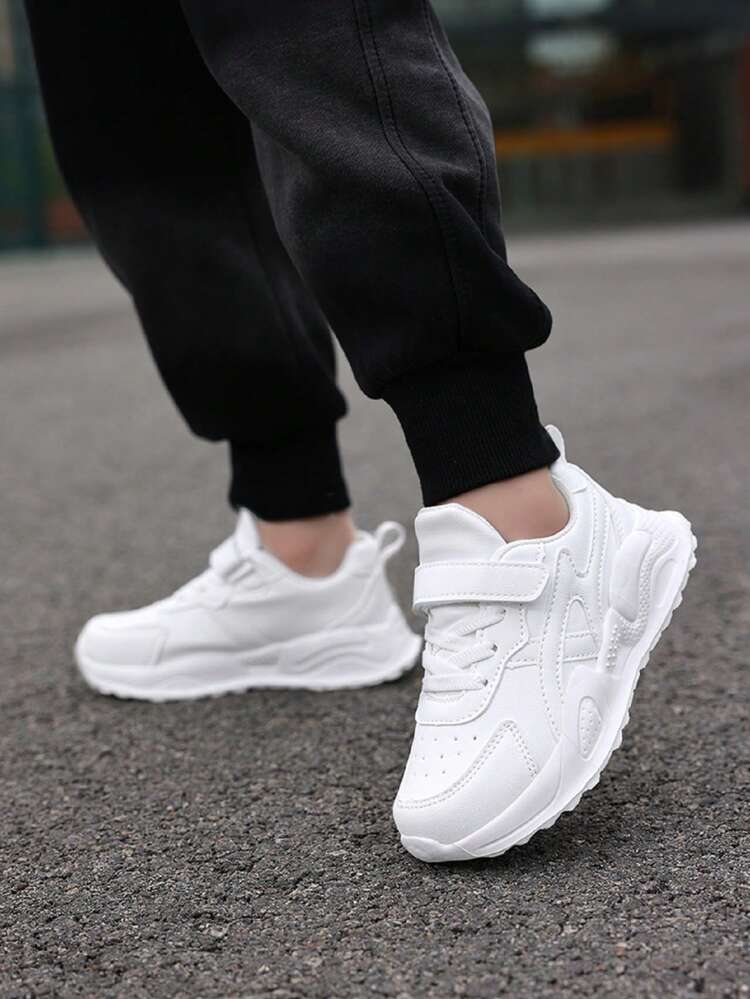 Zapatillas deportivas de unicolor, cómodas e informales de suela baja para niñas, zapatos deportivos antideslizantes y con amortiguación de golpes para todas las estaciones - Blanco - Añade 4