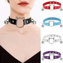Heart Leather Choker Punk PU Necklace Goth Choker Cartoon Cat Bell Leather Soft Collar Chain For Women Gift Gothic Party Cosplay Costume
