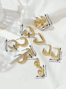 LADYCOCO 6 pares de pendientes elegantes con forma de lágrima, adecuados para el uso diario de las mujeres, citas, fiestas, accesorios de joyería de color dorado - Traje dorado T - Ver 4