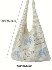 Women's Summer Beach Tote Bag - Crochet Design With Sea Turtle Pattern, Large Capacity Open-Top Tote, Beige Polyester, Suitable For Casual Outings And Coastal Vacations, Beach Tote Bag, Travel Accessory, Bohemian Fashion, Woven Texture, Spacious Tote Bag, Essential For Vacation, Ideal For Work, Back To School
