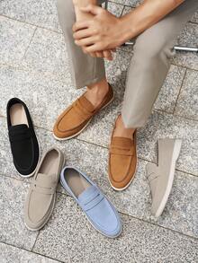 Men's Classic Suede Loafers, Casual Slip-On Driving Shoes, Round Toe Flat Moccasins, Handmade Boat Shoes Old Money Chic Autumn - 卡其色 - 查看 1