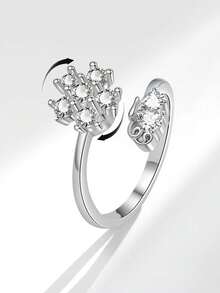 1 szt. obrotowy pierścionek z kryształkami górskimi z królikiem, minimalistyczny, modny, otwarty pierścionek z kwiatowym wzorem, obrotowy pierścionek z amuletem, luksusowy, prosty pierścionek z obrączką, modny pierścionek z cyrkoniami dla kobiet, obrotowy pierścionek z płatkiem śniegu, europejski i amerykański heksagram, otwarty pierścionek z kamieniem księżycowym, obrotowy pierścionek