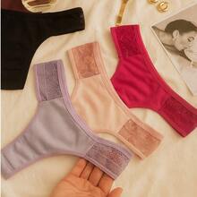 Set Of 5 Panties 100% Cotton With Lace Comfort Hypoallergenic Breathable Non-Stickering Cotton Thong Adult Women's Intimate Apparel Lingerie - 彩色 - 查看 8