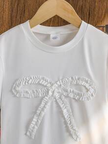 Left Mama Girls Elegant Bowknot Short Sleeve T-Shirt And Midi Skirt Set, Lightweight & Versatile For Daily Wear, Summer - Yellow - View 4