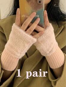 2 pares/1 par de luvas femininas quentes sem dedos, aquecedores de pulso de malha de cor sólida, versáteis para escritório, escola, escrita, outono/inverno - multicolorido - Ver 19