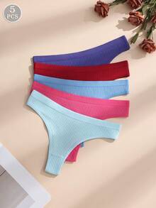 Quần lót bikini liền mạch gợi cảm màu trơn 5 chiếc/gói dành cho nữ, chất liệu cotton thoáng khí, không đường may, kiểu dáng tối giản - Nhiều màu - Xem 6