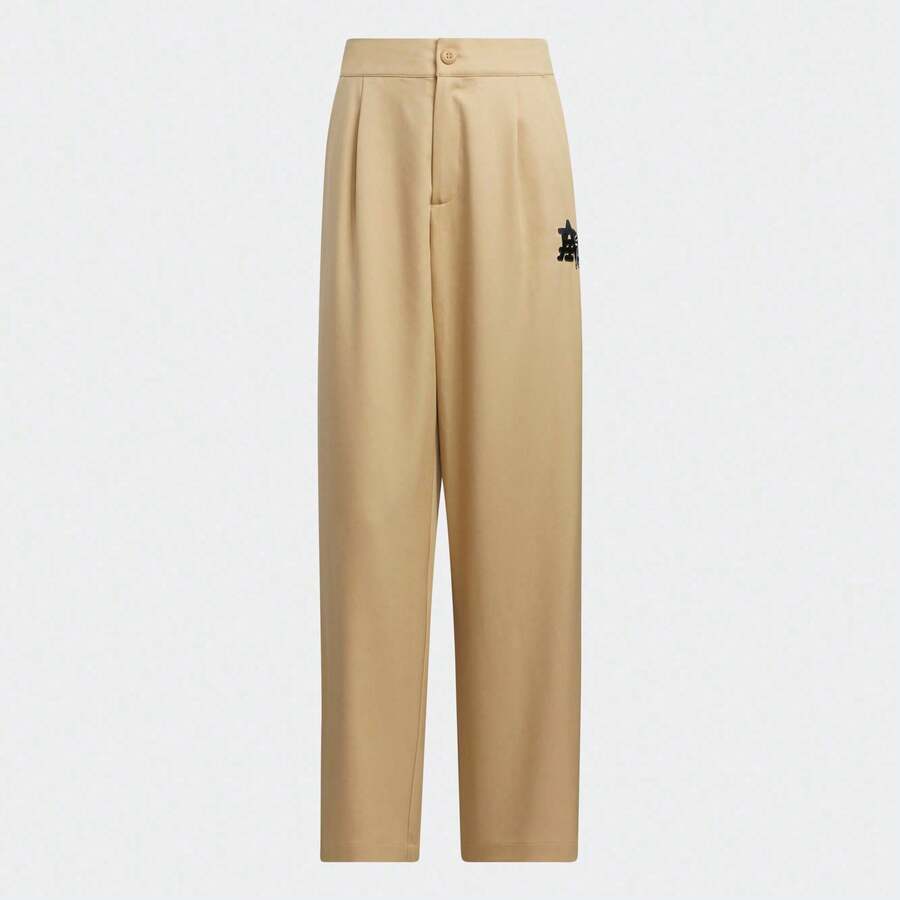 Adidas 女士复古风格宽松休闲裤，纽扣开合，舒适时尚，IC6587 - 淺卡其/黑色 - 查看 1