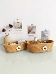 1/2 Giỏ đựng đồ hoạt hình dễ thương, Giỏ đựng đồ để bàn đan bằng dây thừng thủ công cho phòng trẻ em, lối vào, bàn trà, đồ trang trí nhà cửa - Màu Khaki - Xem 10