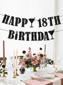 1pc HAPPY BIRTHDAY Pull Flag, 18/21/30/40/50/60 Black/Gold/Silver/Rose Gold/Champagne Gold/Blue Birthday Party Decoration Pull Flag Banner - Multicolor - View 3