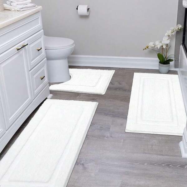 HEBE 3 Piece Bath Mat Set Soft Fluffy Bathroom Runner Rugs Set Of 3 Bath Mats With U Shape Toilet Rugs Non Slip Washable Bath Rugs Absorbent Bathroom Carpet For Shower Tub