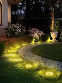 Circular Solar Floor Lamp, 8/16/24 Pieces, 8LED Ultra-Bright Solar Outdoor IP44 Waterproof Courtyard Driveway Sidewalk Landscape Lamp, Outdoor Garden Ground Plug Lamp Lighting, Ground Buried Lamp, Terrace Swimming Pool Step Lamp, Solar Automatic Sensor Lighting - 800mah - 暖光 - 查看 4