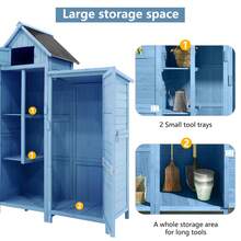 okwish Garden Cabinet Tool Shed, Tool Shed With Gable Roof And Storage, Garden Tool Cabinet Wooden Tool Shed, Weatherproof - 藍色 - 查看 3