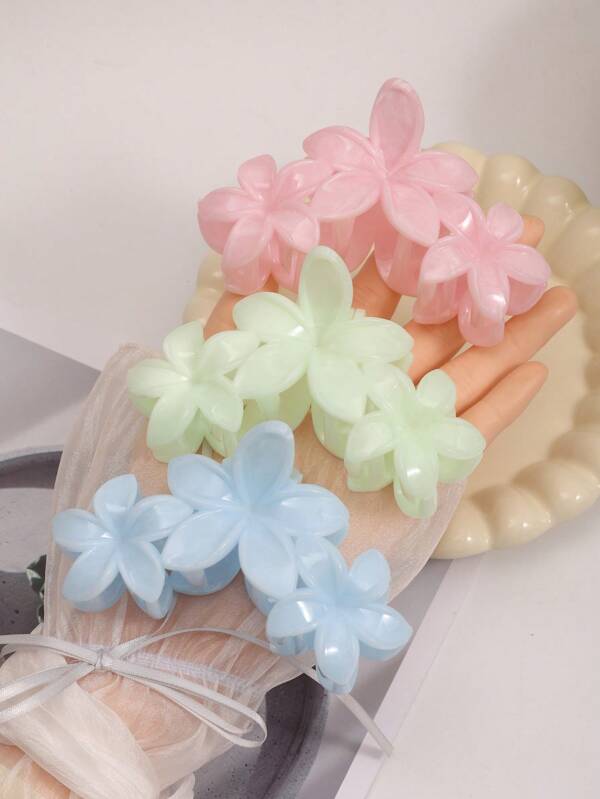 3pcs/Set Colorful Marble Printed Candy Color Flower Hair Claws, Bohemian Beach Hair Accessories Claw Clips Hair Clips Hair Jaw Clip Hair Clamps Hair Clutch Hair Claw Clip Beauty Hair Clutch