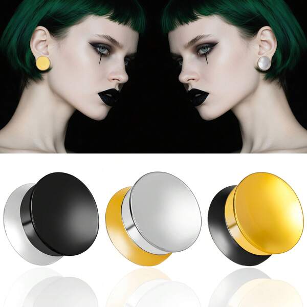 2 PIEZAS Nuevos túneles de oreja de acero inoxidable de doble color reversibles, joyería corporal, expansores, pendientes unisex, nuevo regalo hipoalergénico