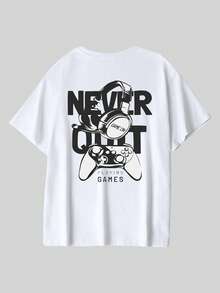 Pure cotton men's T-shirt, street wind power racing style pattern printing, college style spring and summer new sports men's clothing, fashionable soft breathable men's white short sleeve tops