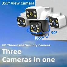 1200MP Outdoor WiFi PTZ Camera, Triple Lens 355° Panoramic Surveillance Camera, 10X Zoom, Auto Tracking, Audio Alarm, Home Security - White - View 4