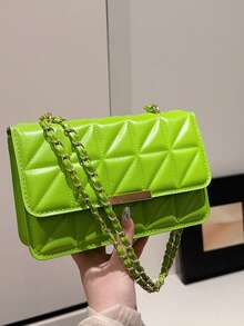 Fashion Solid Color Embossed Chain Shoulder Bag, Stylish Shoulder Crossbody Handbag For Women, Portable Tote Bag - Mint Green - View 8