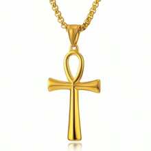 1pc Stainless Steel Coptic Cross Religious Pendant Necklace, Unisex, Minimalist Smooth Ankh Cross Pendant