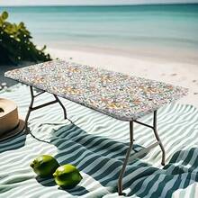 1pc Floral Print Elastic Edge Tablecloth - Washable Polyester Outdoor Cover, Suitable For Camping, Picnics And Garden Parties - Vibrant Design, Indoor/Outdoor Use, Picnic Tablecloth - Black - View 3