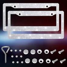 2pcs Bling Bling Plastic Car License Plate Frame, Crystal Rhinestone Handmade Multi-Color, Rust-Proof Durable, With Accessories, Christmas Gift - 2pcs - View 4