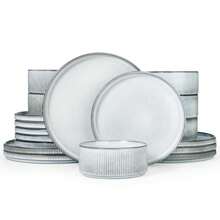 18 Pieces Dinner Sets For 6 People, Stoneware Dinnerware Sets With Dinner Plates/Salad Plate/Cereal Bowls, Dishwasher & Microwave Friendly, Cappuccino White