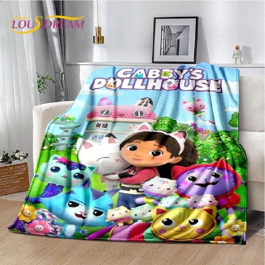 Cartoon Cute Gabbys Dollhouse Girl Soft Blankets, Keep Warm Throw Blanket Comfortable Blanket For Picnic Beds Sofa Home Bedroom.Jpg - White1 - 查看 1
