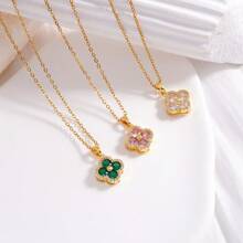 1pc Stainless Steel 18K Gold Plated Layered Pearl & Clover Necklace, Elegant For Women, Suits Party, Date, Office Wear - Five Leaf Clover Necklace - View 11