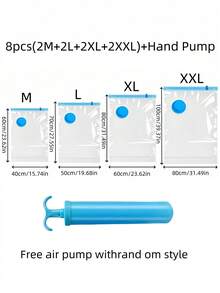 8pack Pack Space Saver Vacuum Storage Bags, Kitchen Storage Organization, For Clothing Storage And Underbed Storage, Storage Bags Vacuum Sealed, For Toy Storage Bags, Home Travel Essentials, Duffle Bag For Travel Pump Included,Vacuum Sealer Bags For Clothes, Comforters, Blankets, Bedding