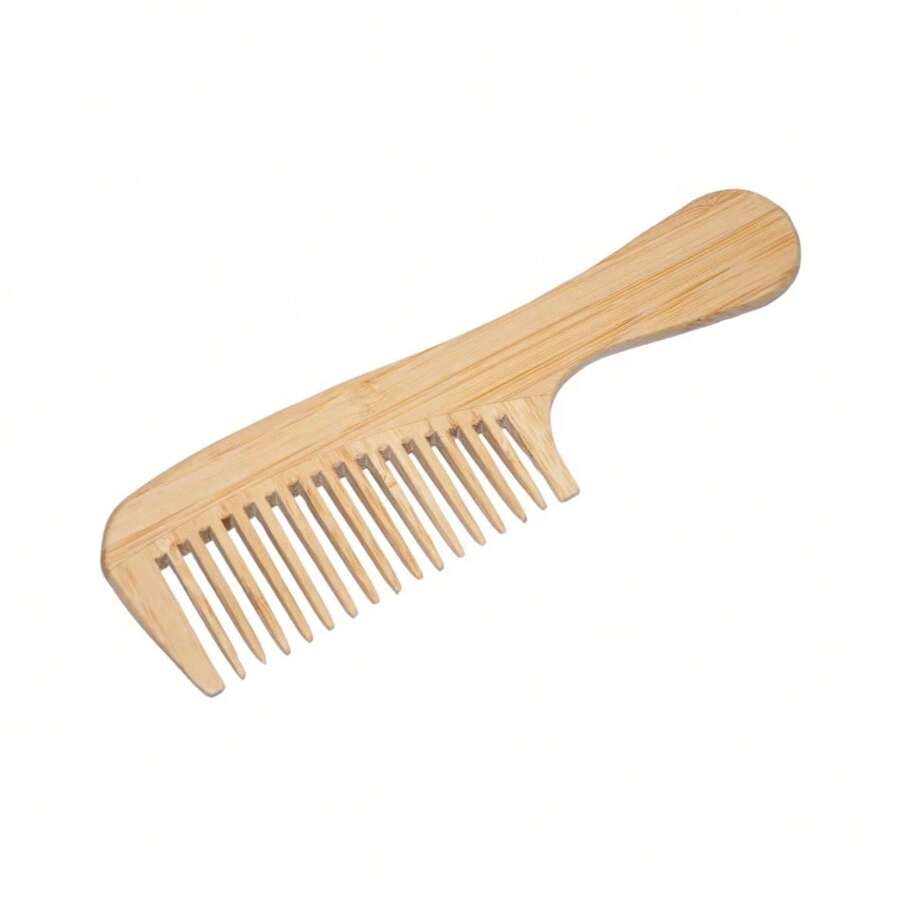 Antistatic Bamboo Wooden Comb - Natural Hair And Beard Care - 鏽棕色 - 查看 1