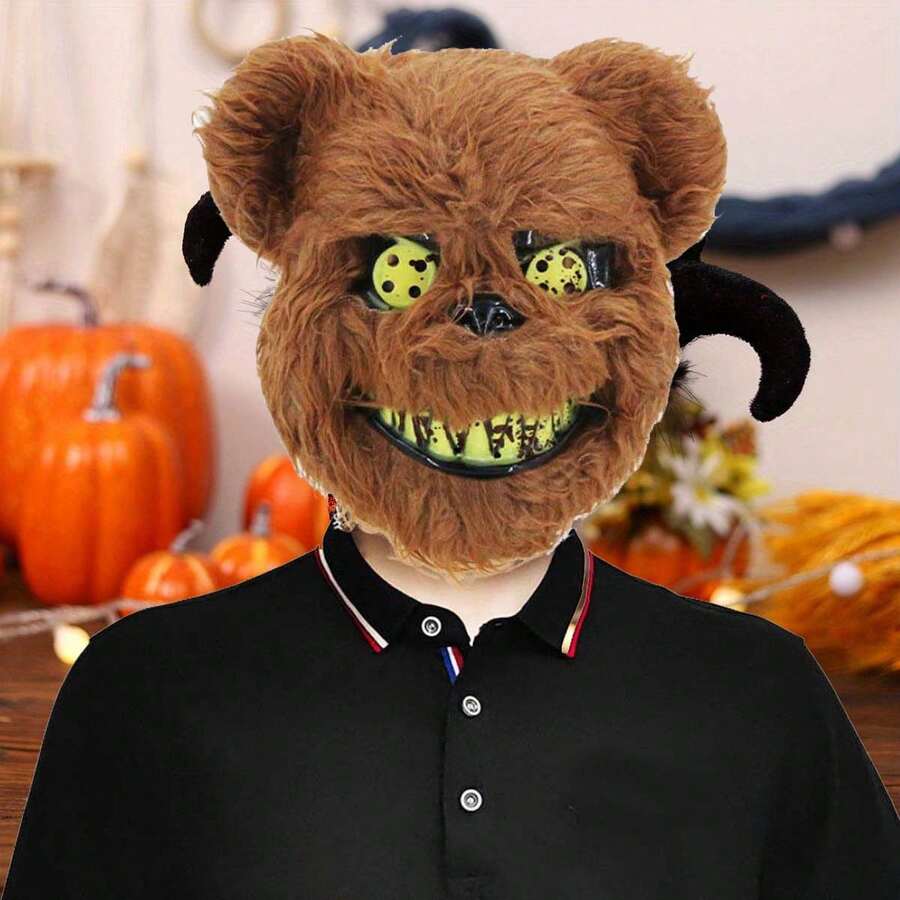 Halloween Role Play Bear Mask Rabbit Headpiece Scary Small Bear Face Mask Costume Masquerade Devil Plush Horror Bloody Rabbit Mask Party Photo Props - Multicolor - View 1
