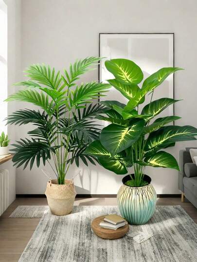 Juego de 2 plantas tropicales artificiales - Dieffenbachia y Palma de Areca para decoración del hogar, taller y jardín - Perfecto para bodas, cumpleaños y fiestas - Uso en interiores y exteriores, macetas no incluidas, decoración de habitaciones, decoración del hogar, decoración de cocina, decoración de bodas