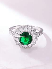 1 Stück modischer, eleganter Blumen-förmiger Zirkonia-besetzter runder Ring, Damen Strand-Urlaub, Date, Geschenk, Lässig, Party Accessoire