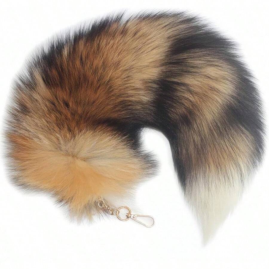 Fluffy Therian Fox Tail Keychain - Soft Fur, Realistic Colors, Durable, Perfect For Cosplay, Renaissance FairsChristmas - Golden Sun Fox - View 1