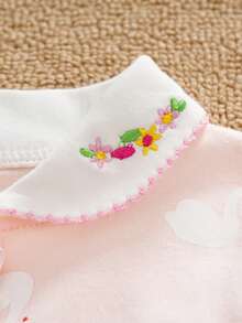 WhaleJoan 1pc Baby Girl Swan Print Long Sleeve Jumpsuit With Embroidered Bow Collar - Pink - View 4