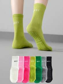 1 Pair Women's Non-Slip Pilates Mid-Calf Socks