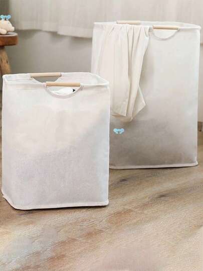 1/2 Giỏ đựng đồ giặt cỡ lớn, Giỏ đựng đồ giặt có thể gấp gọn có tay cầm bằng gỗ, Giỏ đựng đồ giặt chống thấm nước độc lập cho phòng ngủ, ký túc xá, khăn tắm, đồ chơi