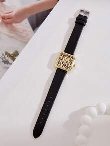 JULYSKY 1 Đồng hồ thạch anh họa tiết da báo tối giản dành cho nữ, phù hợp cho cuộc sống hàng ngày - màu đen - Xem 5