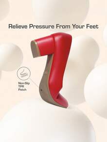 Women's Low Chunky Pumps Block Heel Dress Shoes Closed Round Toe Comfortable Heels For Commuting Parties Daily Wear - 紅色 - 查看 6