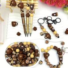 8/25/28/80pcs 3D Star Silicone Bead Set, Includes 15mm Coffee Bean Printed Round Beads. Brown & Green Round Beads Suitable For Jewelry Making, DIY Earrings, Necklaces, Bag Chains, Pen Decorations, Phone Straps - Perfect For Coffee Lovers - New Coffee Series - View 10