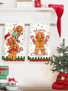 2pcs Christmas Gingerbread Man Hand Towels, Soft Absorbent Microfiber Cleaning Cloths, Suitable For Christmas Kitchen Decor (2026), Table Decor, Home Decor, Bathroom Decor, Housewarming Gift, New Year Gift (2027) - Multicolor - View 8