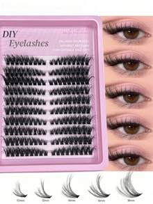 10排180簇假睫毛，分段簇睫毛，密集排列，柔软自然睫毛簇，睫毛簇，单根睫毛，睫毛，假睫毛 - 黑色 - 查看 1