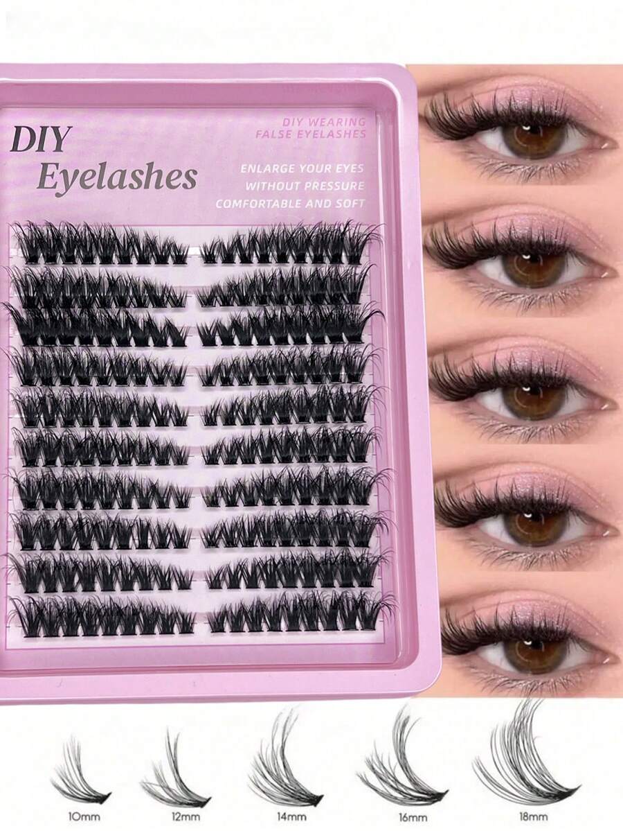 10排180簇假睫毛，分段簇睫毛，密集排列，柔软自然睫毛簇，睫毛簇，单根睫毛，睫毛，假睫毛 - 黑色 - 查看 1