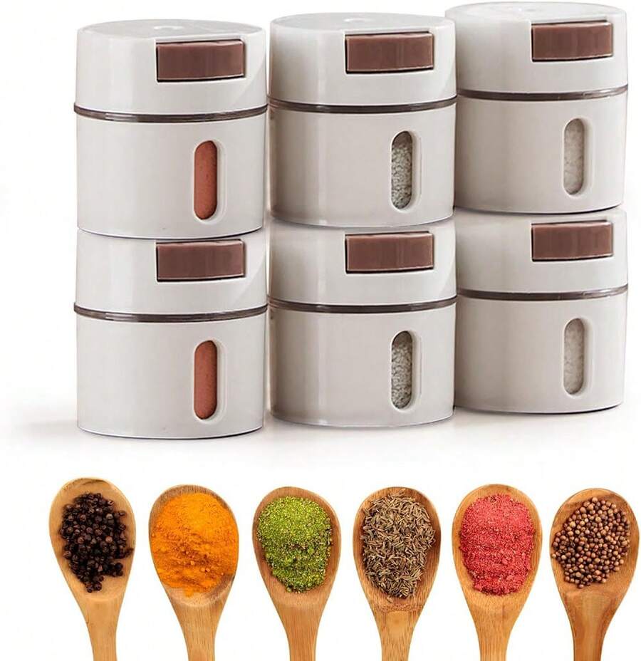 6-Piece Wall-Mounted Magnetic Board Set With Magnetic Salt And Pepper Shakers And Dosing Knob – Moisture-Resistant Plastic Spice Dispenser Bottles For Kitchen, Travel, Barbecue, And Outdoor Use, Halloween And Christmas Party Supplies - trắng - Xem 1