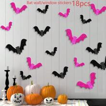 18 Halloween Bat Stickers, Halloween Decoration Wall Stickers, 3D Window Stickers, Halloween Bat Wall Stickers, Shopping Mall Halloween Decorations, Halloween Bar And Haunted House Decorations, Holiday Atmosphere Decorations, Halloween Background Decoration With Bat Stickers, Halloween Window Wall Decorations Home Decor Fall Decor Room Decor Autumn Decor